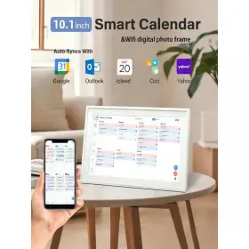 1007619385 Attop A 10.1 Inch Digital Photo Frame Calendar Chore Chart Wifi White Open Box