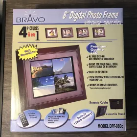 Dpf-080c Bravo New 8 Inch Digital Photo Frame Lcd Wood Look Speaker Collage Mosaic Remote