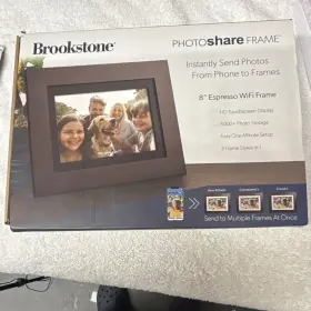 B086vnvxjl Brookstone Photoshare 8 Inch Hd Touchscreen Wi-fi Photo Frame Espresso Auto-rotate