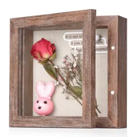 Califortree 974461399949 5x5 Small Shadow Box Frame With Linen Back - Sturdy Rustic Memory Display Cas