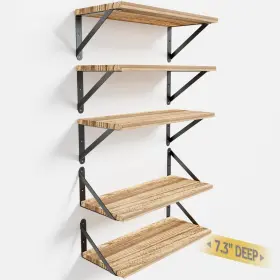 Qj185q5 Cocoya Wall Shelves 7.3 Inch Deep Set Of 5 Solid Paulownia Wood Wider Longer Sturdy Eas