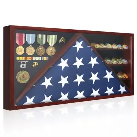 Wo-pt-rd2412 Decowoodo Large Military Shadow Box Display Case With Hd Tempered Glass - Triangular Fl