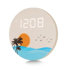 Dmdmbsr 768564629654 Usb Plug In Digital Wall Clock Sunset Ocean Wave Design 12/24hr Mounte
