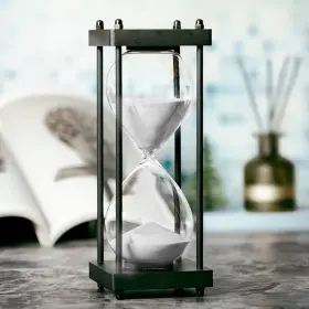 Elainestore 788703543245 Hourglass Timer 60 Minute Black Wooden Frame Decorative Sand White Sa