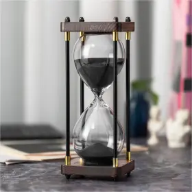 St-2560-bk Elainestore Hourglass Timer 60 Minute Metal Wooden Frame Decorative Sand Black Sa