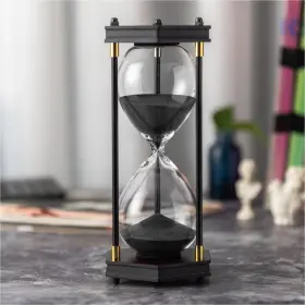 St-7060-bk Elainestore Hourglass Timer 60 Minute Hexagon Wooden Frame Decorative Sand Black