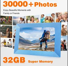 1348909 Frameo 10.1 Inch Wifi Digital Photo Frame 32gb Touch Screen Hd Auto-rotate Blue