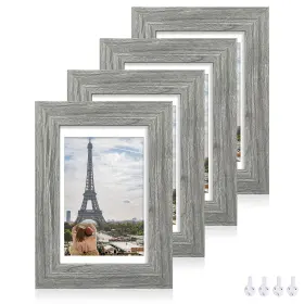 Hongkee 791727325865 5x7 Picture Frame Set Of 4 Made Real Glass And Grey Wooden 5 By 7