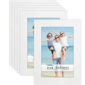 Excl-4x6-wht-6 Icona Bay 4x6 Picture Frames White 6 Pack Sturdy Wood Composite Photo Fra