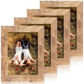 Irahmen 941142002542 5x7 Picture Frame Set Of 4 High Definition Real Glass Rustic Brown 5