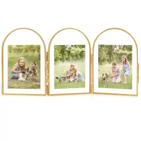 Jajamy 768788280426 Gold Floating Frame Arched 4x6 Triple Folding Picture Frames Vintage B