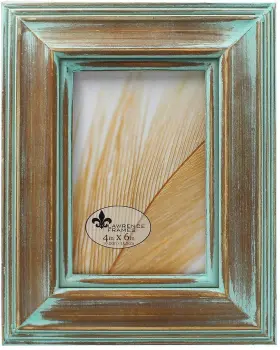 733146 Lawrence Frames 4x6 Weathered Wood With Verdigris Wash Picture Frame