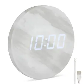Lfwc-2401 Leafre Minimalist Led Digital Wall Clock Usb Powered Marble Style 12/24 Hou