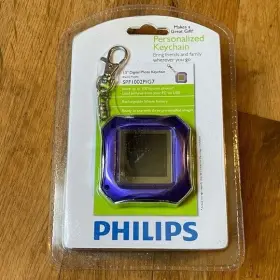 Philips 609585180390 Vintage Y2k 1.5 Inch Digital Photo Key Chain And Clock Purple Nos Sealed