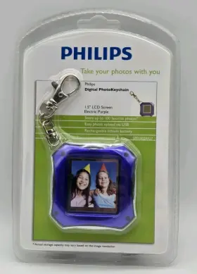 Philips 609585195707 Phillips Digital Photo Keychain 1.5 Inch Lcd 8 Mb Rechargable Electric Purple Clock