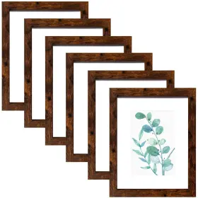 Hspf00d79 Seseat 8x10 Picture Frame Dark Brown Set Of 6 Display Pictures 5x7 With Mat Or