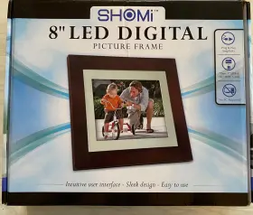 Sp-811p Shomi 8 Inch Led Digital Frame - Dark Wood Sd And Mmc Reader Clock Usb