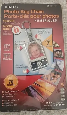195633 Superex Digital Photo Key Chain Up To 70 Photos 32mb Rechargeable Pc And Mac