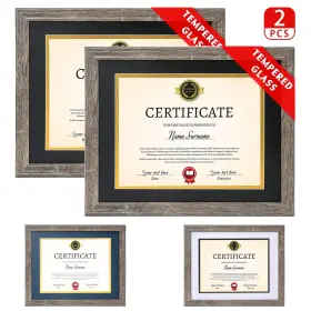Temgee 772123829133 Diploma Frame Tempered Glass - Document Frames 8.5x11 With Mats Navy Black
