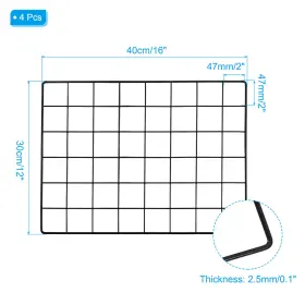 Uxcell 634149624874 4 Pcs 16x12 Inch Wire Grid Panel Iron Decorative Wall Black #2