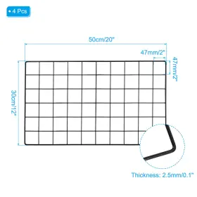 Uxcell 634149624904 4 Pcs 20x12 Inch Wire Grid Panel Iron Decorative Wall Black #2