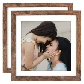 Wz-brown-mdf10 Vsionrock 10-2pcs 10x10 Brown Picture Frames Set Of 2 Display Pictures 8x8 With Mat Or W