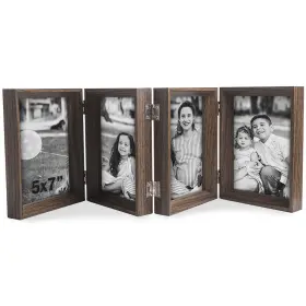 Wutl 902155431064 5x7 Hinged Picture Frames Beveled Wood Brown With Real Glass 4 Vertical Openi