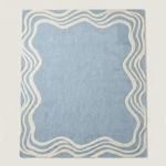 Rug Blue Ocean Wave Frame Hand Tufted Wool Modern Scandi Border 8X10. Fixed Price $287.28.