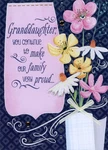 Make Our Family Proud 3D Flowers Hand Decorated Granddaughter Graduation Card. Fixed Price $6.99.
