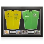 Mark Cavendish & Bradley Wiggins Signed Tour De France Jerseys. Dual Frame. Fixed Price $1007.00.