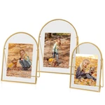 Jajamy Set Of 3 Gold Floating Picture Frame, 4X6, 5X7, 6X8 Arched Glass Float.... Fixed Price $64.79.
