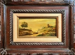 Marco Antonio Gomez Original Oil Board Western Landscape Nice Frame Ca. 1950S. Fixed Price $750.00.