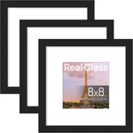Upsimples 8X8 Picture Frame, High Definition Glass, 5X5 With Mat, Black, 3 Pack. Fixed Price $14.95.