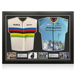 Sir Mark Cavendish Signed Uci World Championship & Astana Jerseys. Dual Frame. Fixed Price $1082.00.