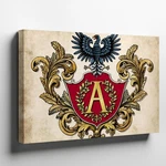 Lavish Heraldic Crest Prominently Features Golden Letter "a" Its Wall Art. Fixed Price $89.90.