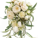 Bencentre 12" White & Greenery Wedding Bouquet Fabric Austin Rose Mix Artificial. Fixed Price $84.33.