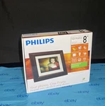 Digital Photo Frame Philips Lcd Mahogany - 8 Inch Home Essentials W/ Clock. Fixed Price $44.00.